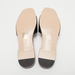 Pre Owned Gucci Black Leather Interlocking G cut out Flat Slides Size 40