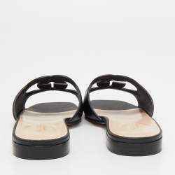 Pre Owned Gucci Black Leather Interlocking G cut out Flat Slides Size 40