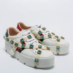 Gucci White Leather Flashtrek Chunky Sneakers Size 40