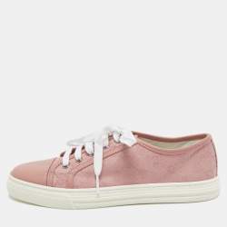 Gucci Pink GG Canvas and Leather Cap Toe Low Top Sneakers Size 37.5