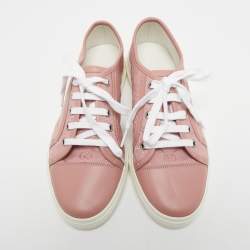 Gucci Pink GG Canvas and Leather Cap Toe Low Top Sneakers Size 37.5