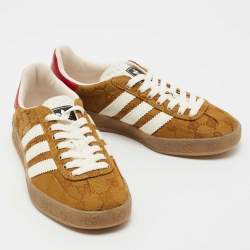 Pre Owned Adidas x Gucci Tricolor GG Canvas and Leather Gazelle Sneakers Size 36