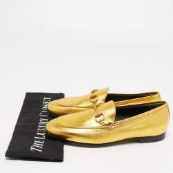 Pre Owned Gucci Gold Leather Hosrsebit Jordaan Loafers Size 35