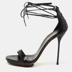 Gucci Black Sequins Ankle Tie Platform Sandals Size 41