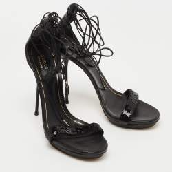 Gucci Black Sequins Ankle Tie Platform Sandals Size 41