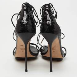 Gucci Black Sequins Ankle Tie Platform Sandals Size 41