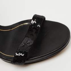 Gucci Black Sequins Ankle Tie Platform Sandals Size 41