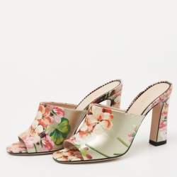 Gucci Multicolor Shanghai Print Leather Mules Size 36.5