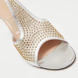 Gucci Silver Leather Studded Cone Slide Sandals Size 36.5 