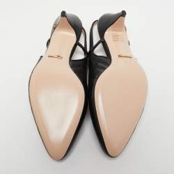 Pre Owned Gucci Black Matelasse Leather Slingback Pumps Size 37.5
