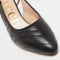 Pre Owned Gucci Black Matelasse Leather Slingback Pumps Size 37.5