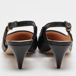 Pre Owned Gucci Black Matelasse Leather Slingback Pumps Size 37.5