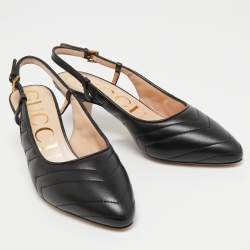 Pre Owned Gucci Black Matelasse Leather Slingback Pumps Size 37.5