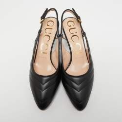 Pre Owned Gucci Black Matelasse Leather Slingback Pumps Size 37.5