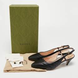 Pre Owned Gucci Black Matelasse Leather Slingback Pumps Size 37.5