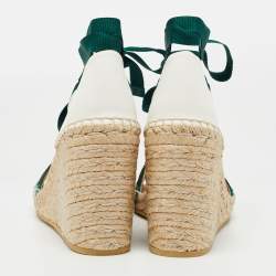 Gucci Multicolor Canvas Web Espadrille Wedge Ankle Wrap Sandals Size 38