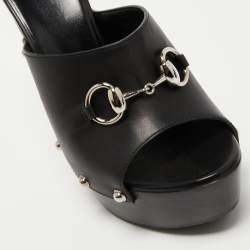 Gucci Black Leather Horsebit Peep Toe Clogs Size 36