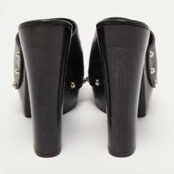 Gucci Black Leather Horsebit Peep Toe Clogs Size 36