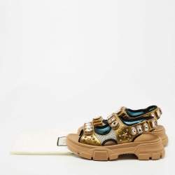 Gucci Multicolor Mesh and Leather Aguru Slingback Sandals Size 36.5
