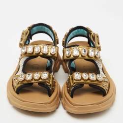 Gucci Multicolor Mesh and Leather Aguru Slingback Sandals Size 36.5