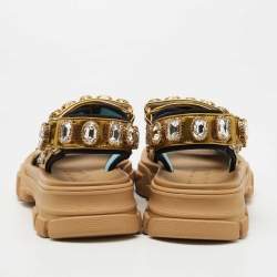 Gucci Multicolor Mesh and Leather Aguru Slingback Sandals Size 36.5