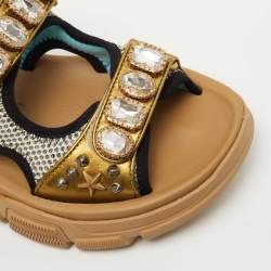 Gucci Multicolor Mesh and Leather Aguru Slingback Sandals Size 36.5