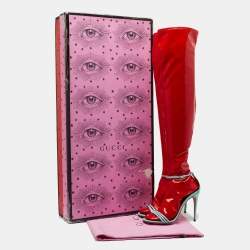 Pre Owned Gucci Red PVC and Patent Knee High Latex Socks Sandals Size 40