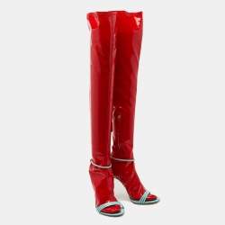 Pre Owned Gucci Red PVC and Patent Knee High Latex Socks Sandals Size 40