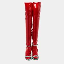 Pre Owned Gucci Red PVC and Patent Knee High Latex Socks Sandals Size 40