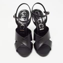 Gucci Black Leather Betsy Ankle Strap Sandals Size 40