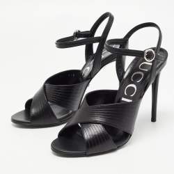 Gucci Black Leather Betsy Ankle Strap Sandals Size 40