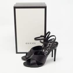Gucci Black Leather Betsy Ankle Strap Sandals Size 40