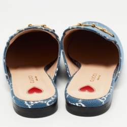 Pre Owned Gucci Blue Denium Princetown Horsebit Flat Mules Size 39.5