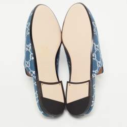 Pre Owned Gucci Blue Denium Princetown Horsebit Flat Mules Size 39.5