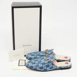 Pre Owned Gucci Blue Denium Princetown Horsebit Flat Mules Size 39.5