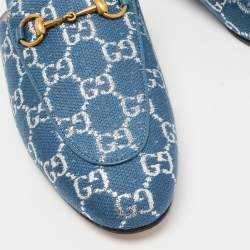 Pre Owned Gucci Blue Denium Princetown Horsebit Flat Mules Size 39.5