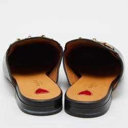 Gucci Black Leather Floral Embroidered Princetown Horsebit Flat Mules Size 39.5