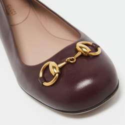 Pre Owned Gucci Burgundy Leather Horsebit Ballet Flats Size 38.5