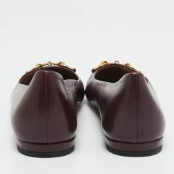 Pre Owned Gucci Burgundy Leather Horsebit Ballet Flats Size 38.5