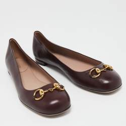 Pre Owned Gucci Burgundy Leather Horsebit Ballet Flats Size 38.5