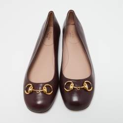 Pre Owned Gucci Burgundy Leather Horsebit Ballet Flats Size 38.5