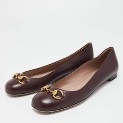Pre Owned Gucci Burgundy Leather Horsebit Ballet Flats Size 38.5