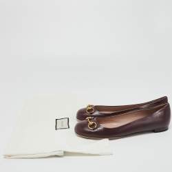 Pre Owned Gucci Burgundy Leather Horsebit Ballet Flats Size 38.5