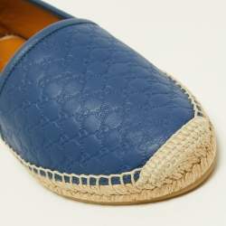 Gucci Blue Microguccissima Leather Espadrille Flats Size 38