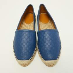 Gucci Blue Microguccissima Leather Espadrille Flats Size 38