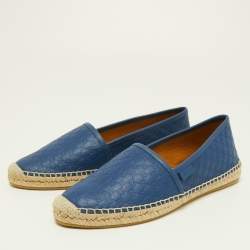 Gucci Blue Microguccissima Leather Espadrille Flats Size 38