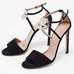Gucci Black Suede Interlocking G Ankle Strap Sandals Size 40