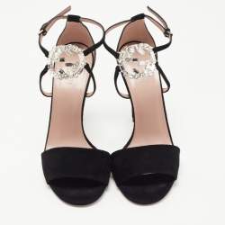 Gucci Black Suede Interlocking G Ankle Strap Sandals Size 40