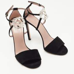 Gucci Black Suede Interlocking G Ankle Strap Sandals Size 40