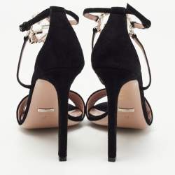 Gucci Black Suede Interlocking G Ankle Strap Sandals Size 40